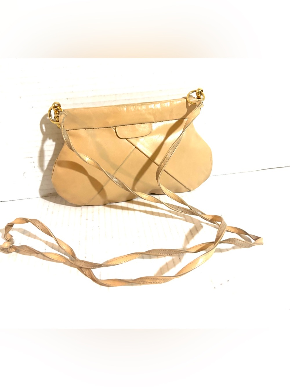 Beige Leather Crossbody Shoulder Bag